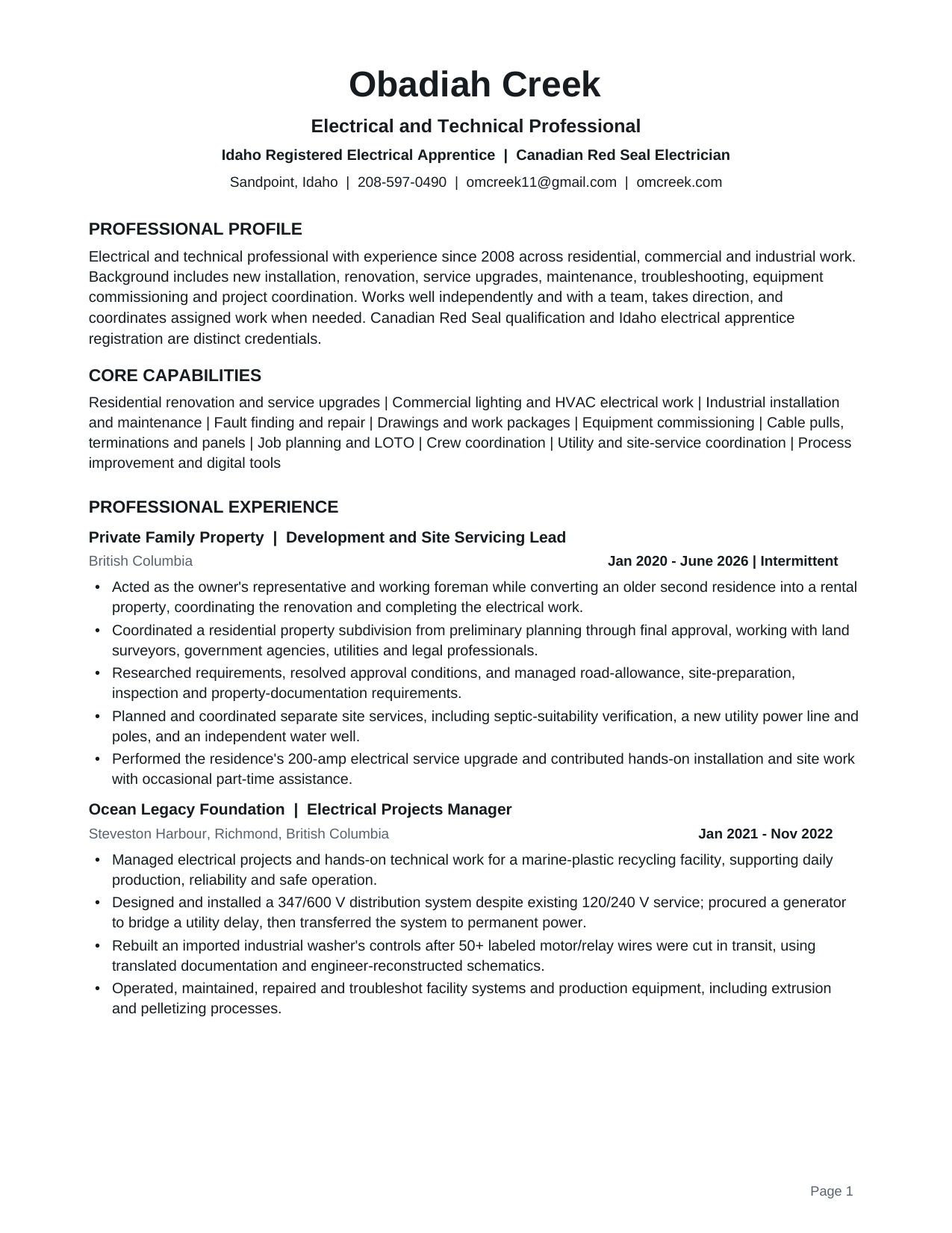Original résumé, page 1 of 3. The complete text appears above.