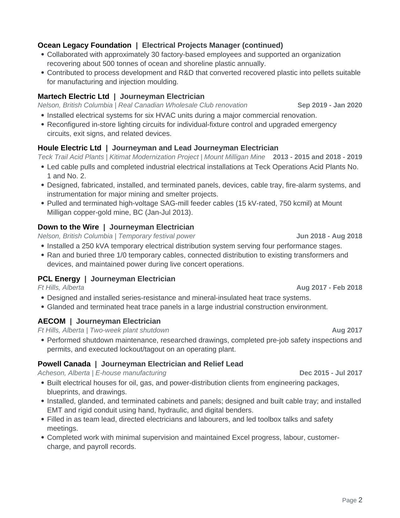 Original résumé, page 2 of 3. The complete text appears above.