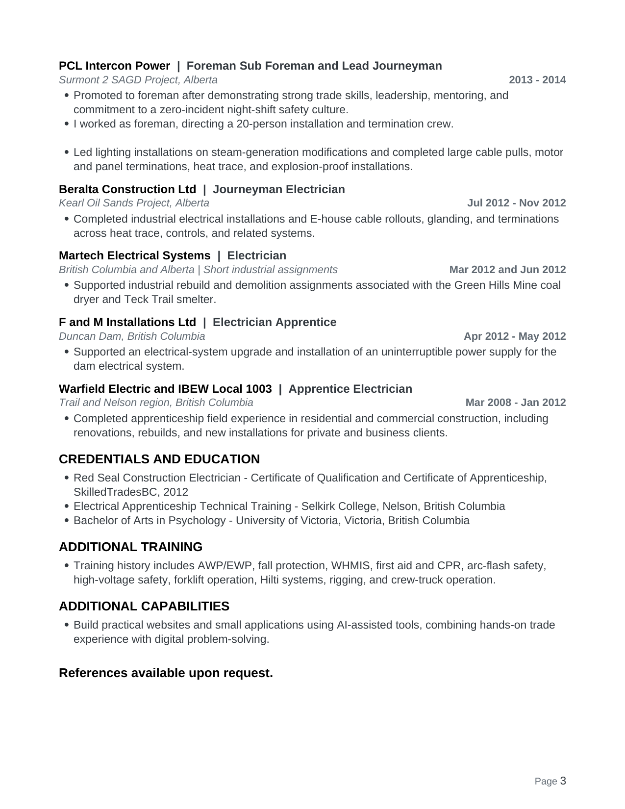 Original résumé, page 3 of 3. The complete text appears above.